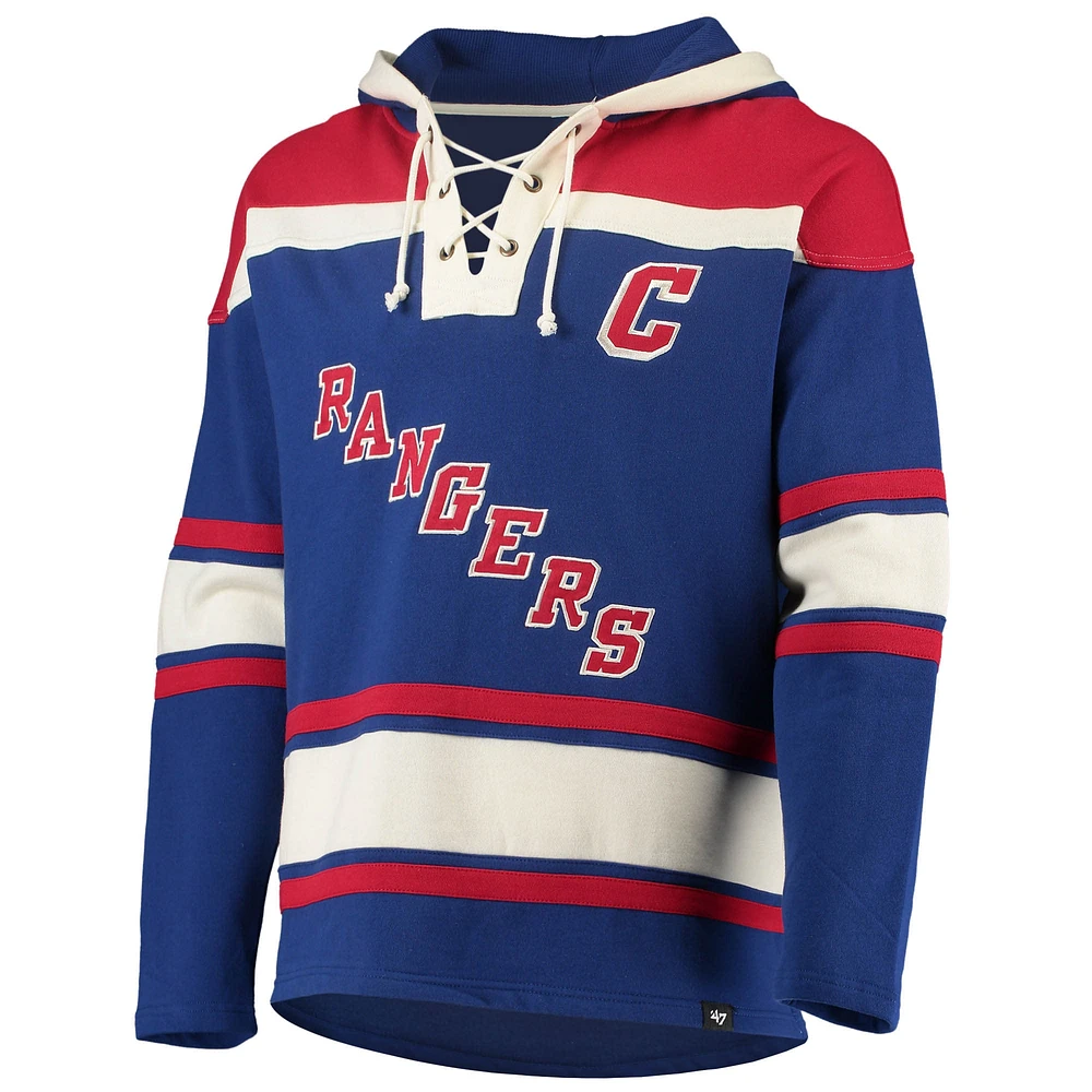 Chandail à capuchon Lacer avec nom et numéro de joueur la retraite des Rangers New York 47 Wayne Gretzky bleu pour homme