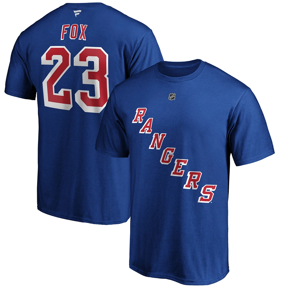 T-shirt bleu Adam Fox pour homme avec nom et numéro authentiques des Rangers de New York