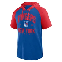 Men's  Blue New York Rangers Prime Raglan Short Sleeve Pullover Hoodie