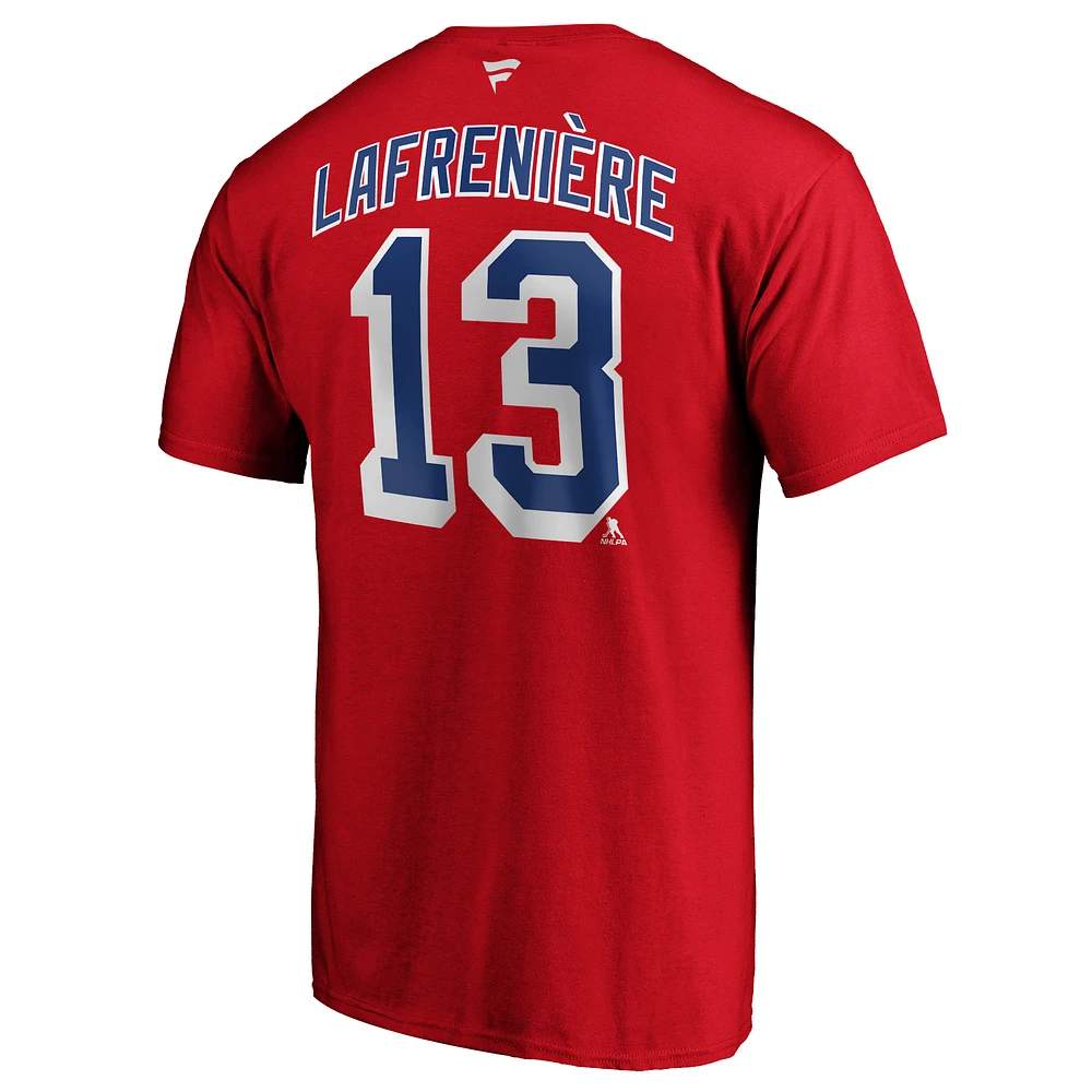 T-shirt rouge avec nom et numéro Fanatics Alexis Lafrenière des Rangers de New York pour hommes