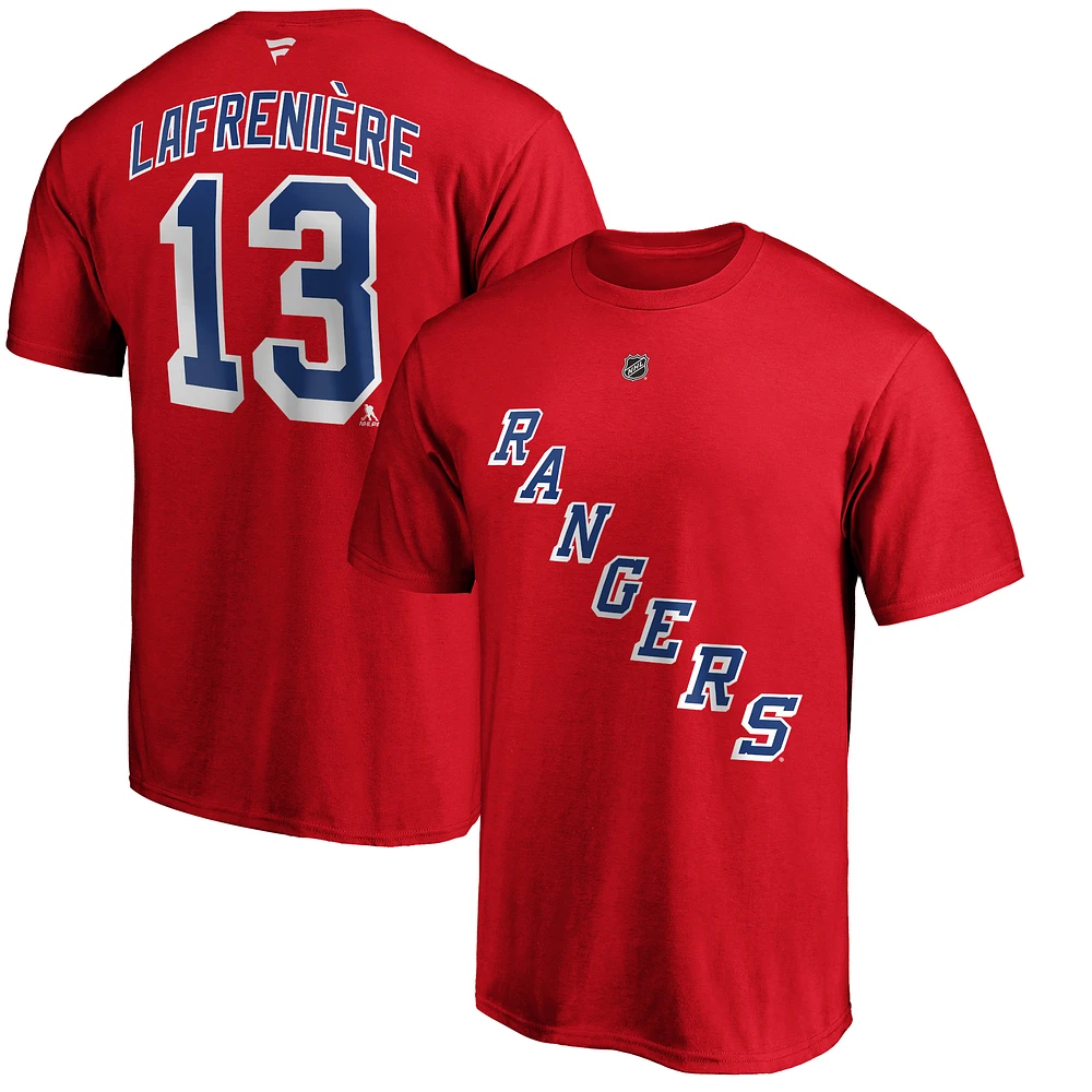 T-shirt rouge avec nom et numéro Fanatics Alexis Lafrenière des Rangers de New York pour hommes