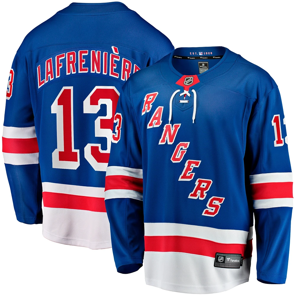 Maillot d'évasion à domicile des Fanatics Alexis Lafrenière bleu New York Rangers pour hommes