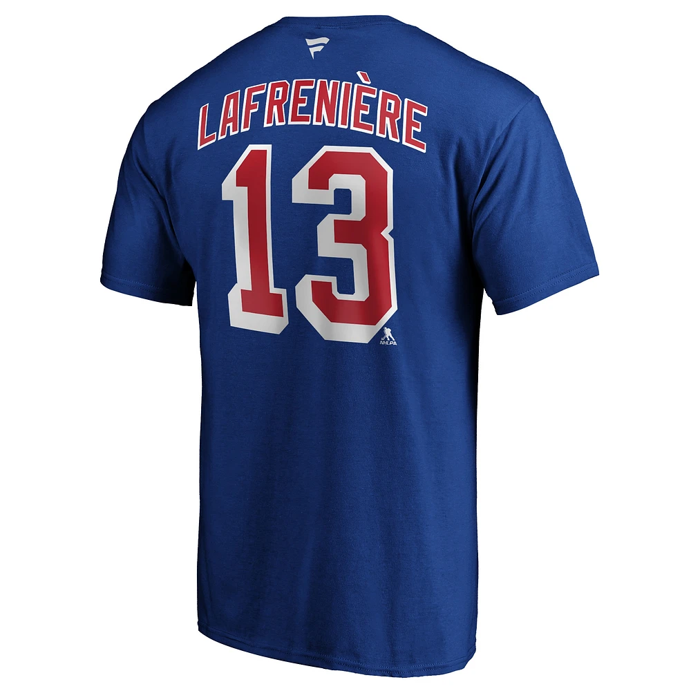 Fanatiques pour hommes de marque Alexis Lafreniere bleu New York Rangers Logo nom et numéro authentiques la pile - T-shirt