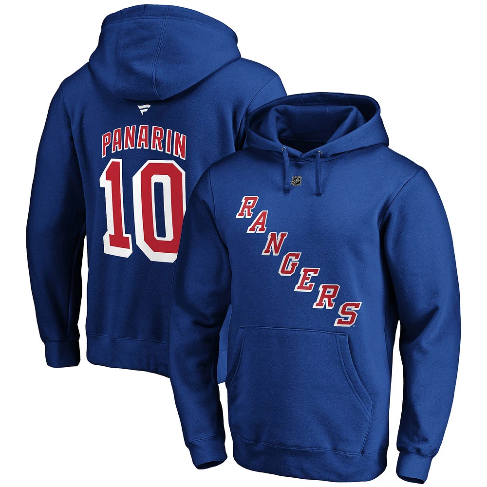 Fanatics pour hommes Artemi Panarin bleu New York Rangers Authentique Stack Player Nom et numéro Pull à capuche ajusté