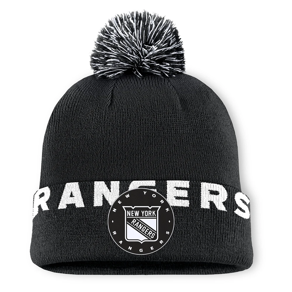 Bonnet en tricot à revers avec pompon Fundamental New York Rangers noir Fanatics pour homme