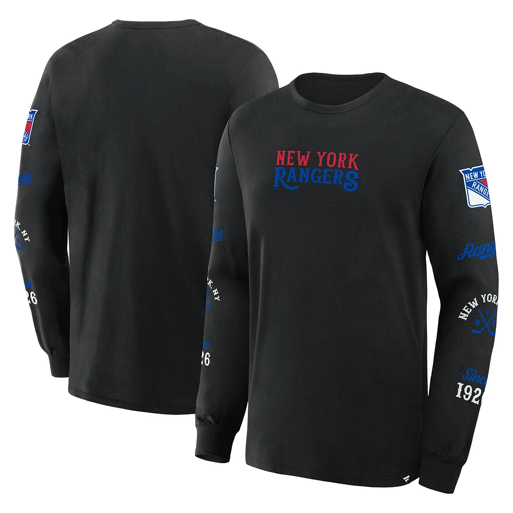 T-shirt à manches longues en coton noir pour hommes Fanatics New York Rangers Legacy