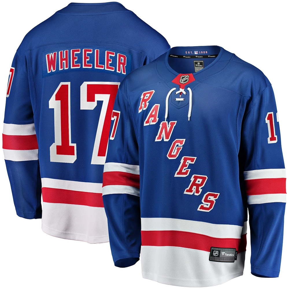 Maillot de joueur échappé à domicile des Fanatics Blake Wheeler New York Rangers, bleu