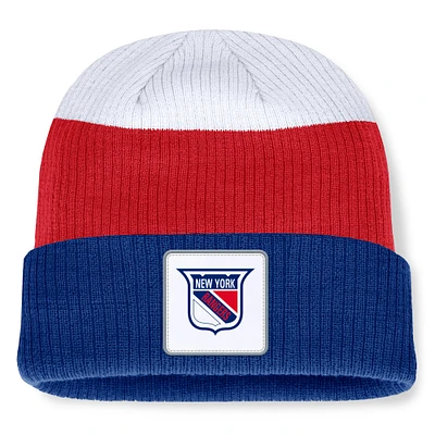 Bonnet en tricot à revers color-block bleu/rouge New York Rangers Heritage Showboat pour homme Fanatics