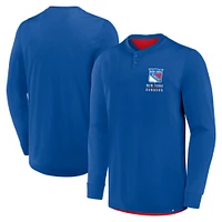 T-shirt Henley à manches longues Adrenaline Push bleu New York Rangers Fanatics pour homme