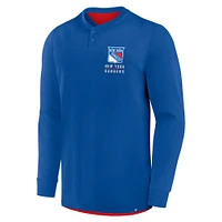 T-shirt Henley à manches longues Adrenaline Push bleu New York Rangers Fanatics pour homme