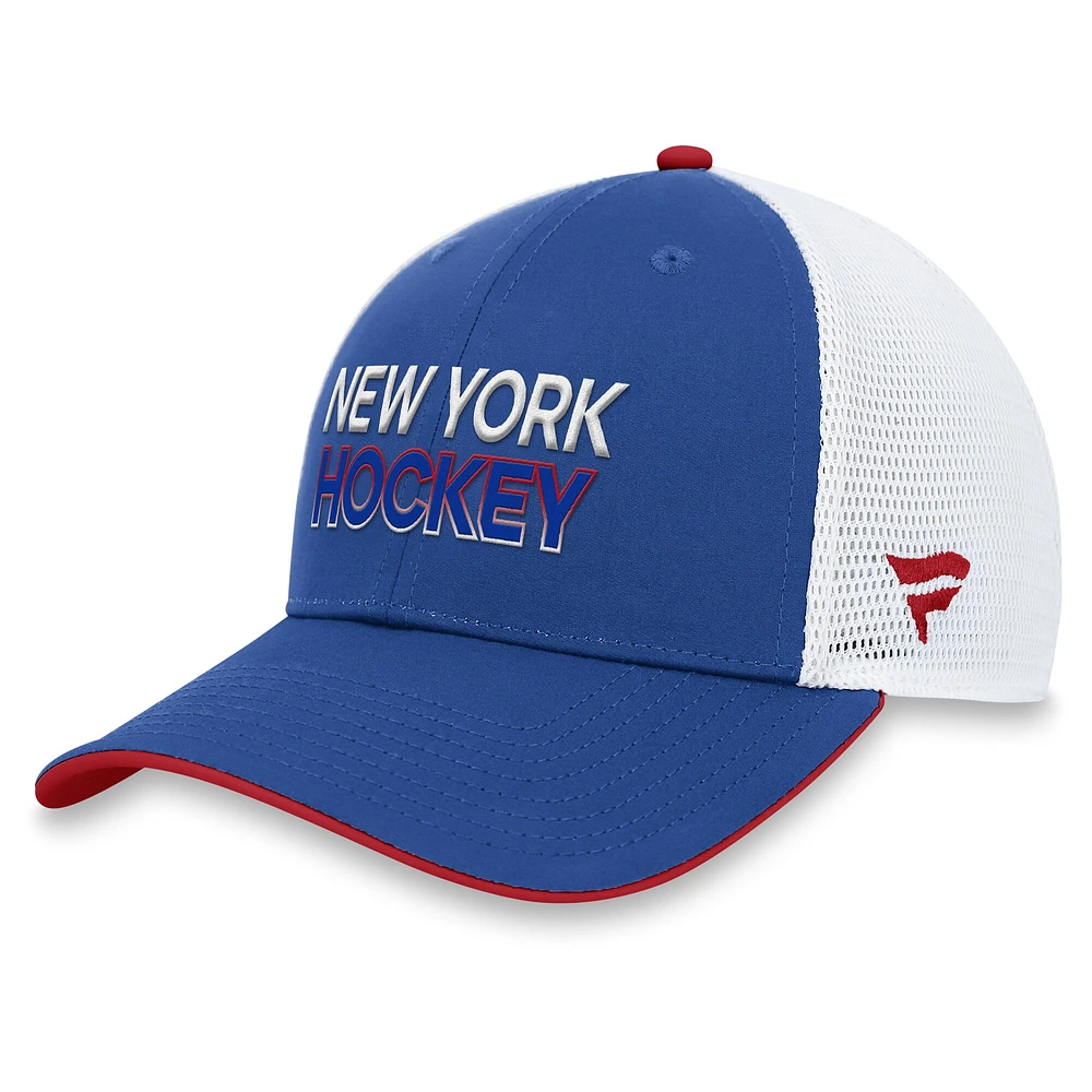 Casquette réglable bleu New York Rangers Authentic Pro Rink Trucker Fanatics pour hommes