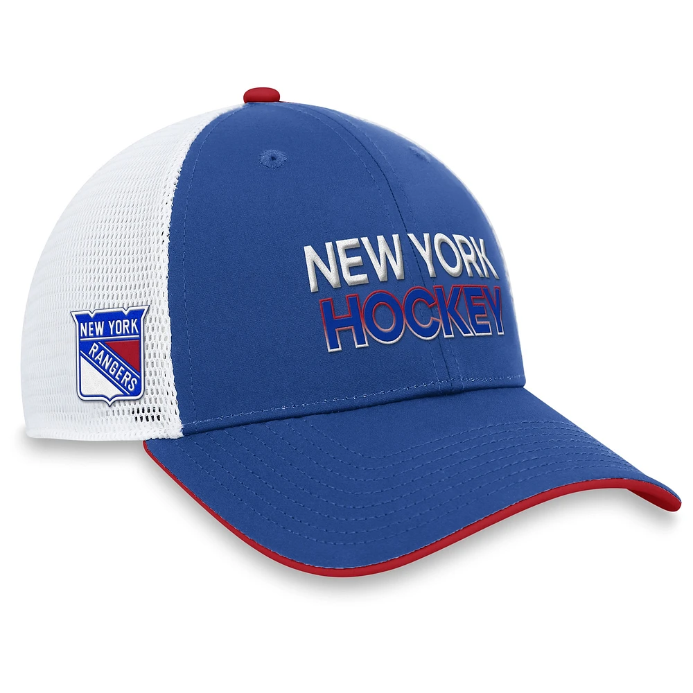 Casquette réglable bleu New York Rangers Authentic Pro Rink Trucker Fanatics pour hommes