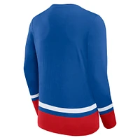 Men's Fanatics Blue New York Rangers Back Pass Lace-Up Long Sleeve T-Shirt