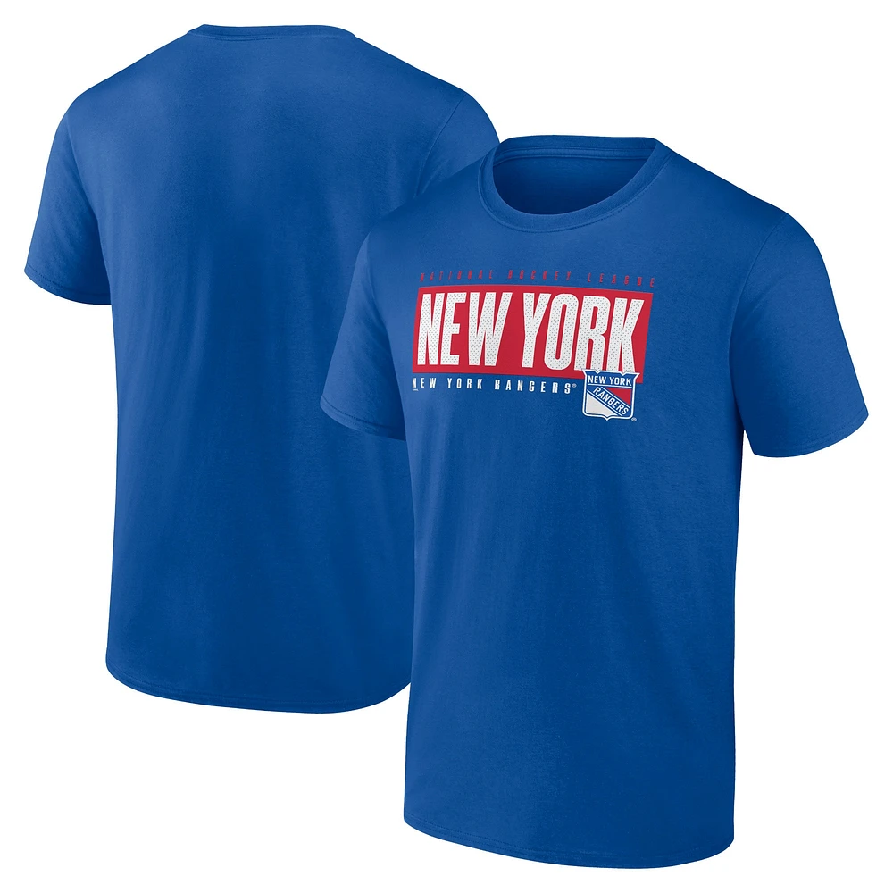 T-shirt bleu Fanatics New York Rangers Blocked Out pour hommes