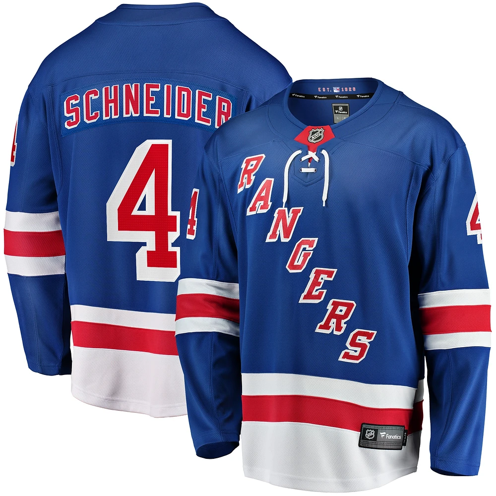 Fanatics pour hommes Braden Schneider bleu New York Rangers Home Premier Breakaway Player - Maillot