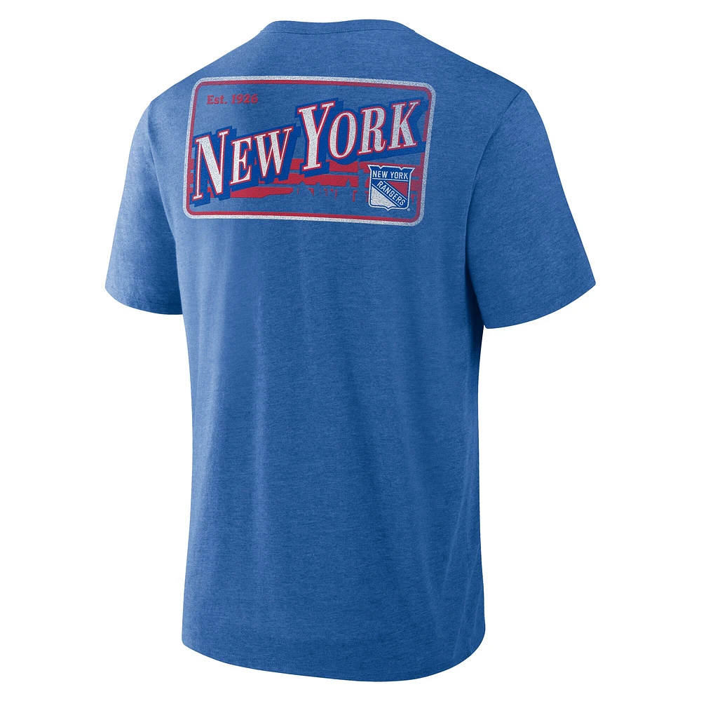 T-shirt tri-blend Fan Lanes bleu chiné pour homme des Rangers de New York Fanatics