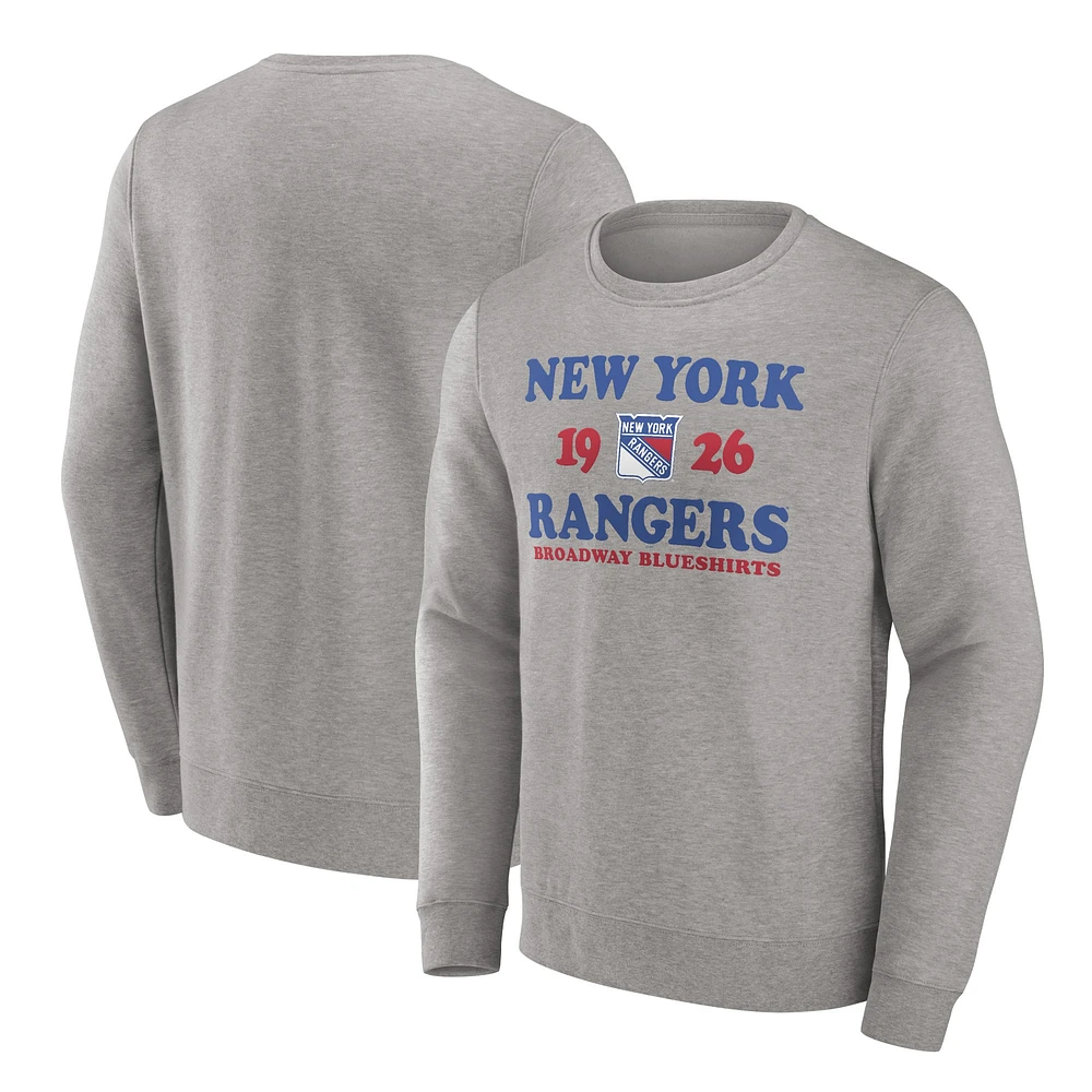 Chandail à capuchon Fanatics Heather Charcoal pour hommes des Rangers de New York Fierce Competitor