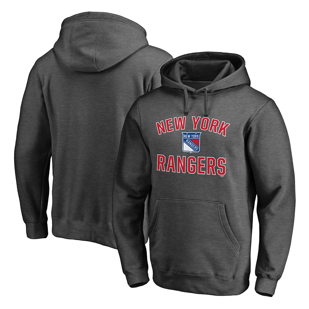 Chandail à capuchon ajusté Fanatics Heather Charcoal des New York Rangers Team Victory Arch pour hommes