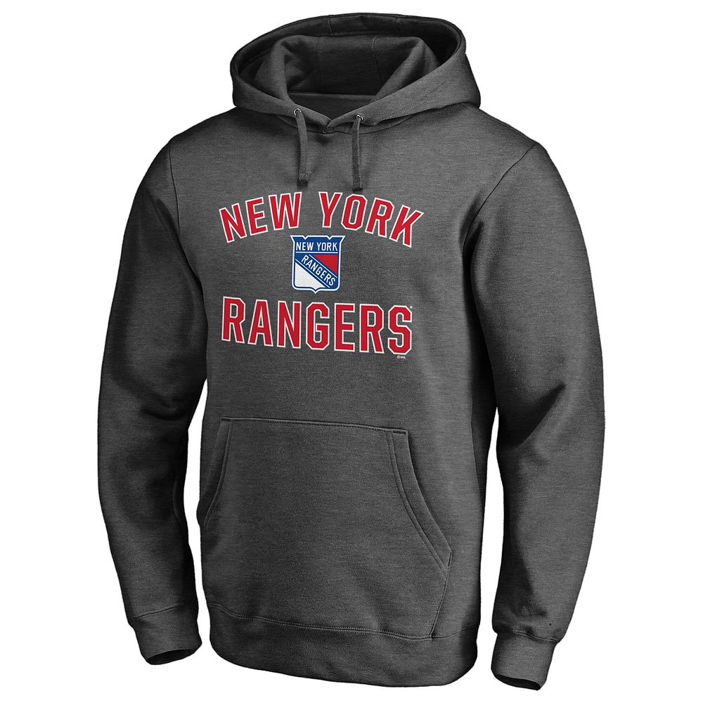 Chandail à capuchon ajusté Fanatics Heather Charcoal des New York Rangers Team Victory Arch pour hommes