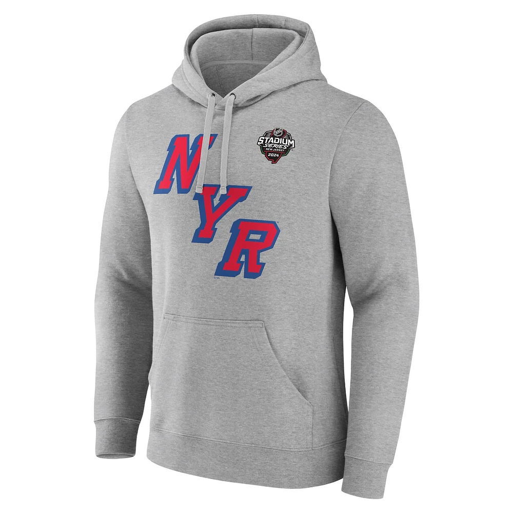 Sweat à capuche en polaire avec logo de la série NHL Stadium 2024 des New York Rangers Fanatics Heather Grey pour hommes