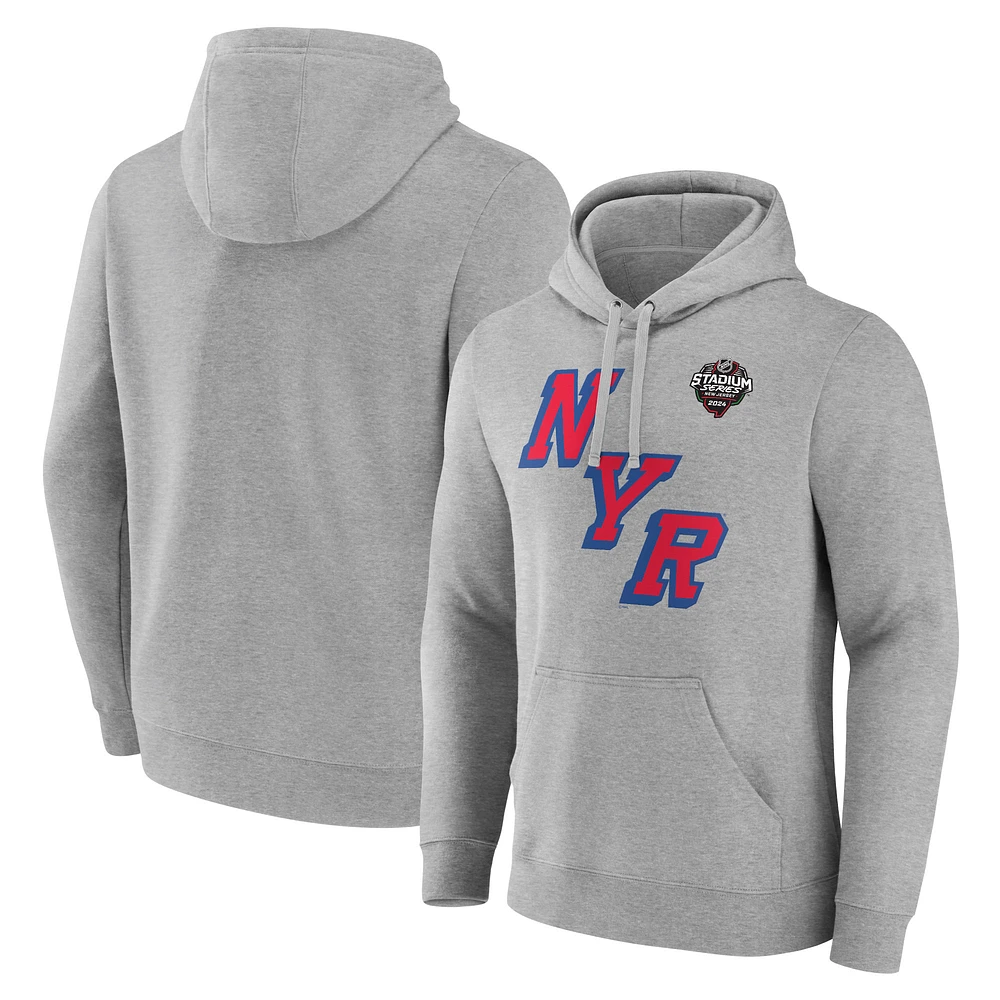 Sweat à capuche en polaire avec logo de la série NHL Stadium 2024 des New York Rangers Fanatics Heather Grey pour hommes