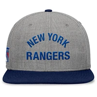 Men's Fanatics Heather Gray New York Rangers Elements Flat Brim Leather Strapback Hat