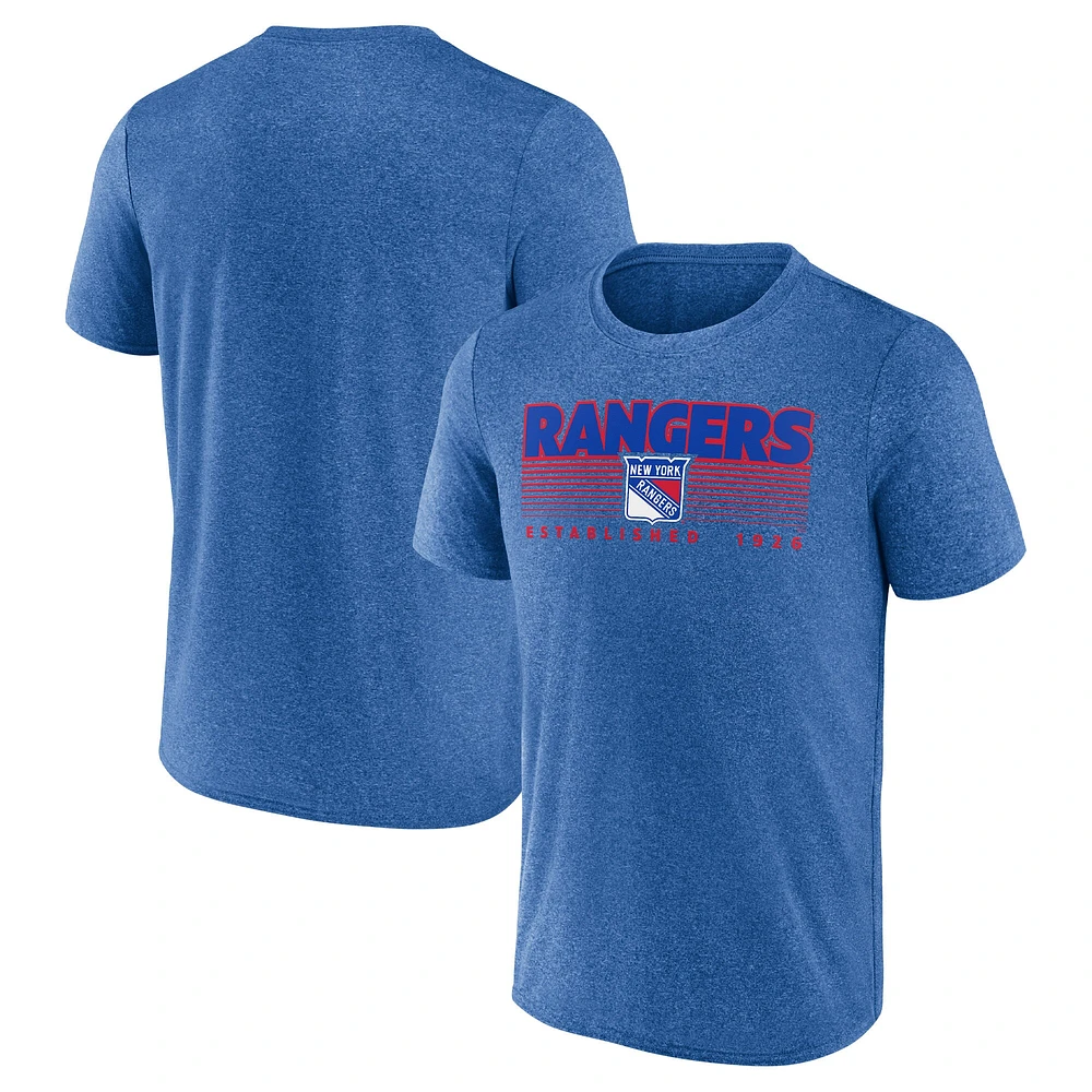 Men's Fanatics Heathered Blue New York Rangers Prodigy Performance T-Shirt