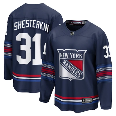 Maillot de joueur suppléant Premier Breakaway des Rangers New York Fanatics Igor Shesterkin bleu marine pour hommes