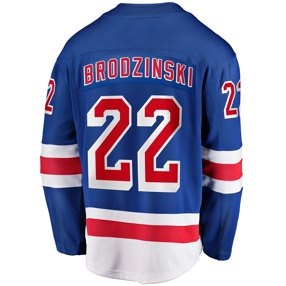 Fanatics pour hommes Jonny Brodzinski bleu New York Rangers Home Premier Breakaway Player - Maillot