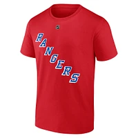 T-shirt rouge authentique pour homme Fanatics J.T. Miller des Rangers de New York avec nom et numéro Stack