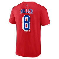 T-shirt rouge authentique pour homme Fanatics J.T. Miller des Rangers de New York avec nom et numéro Stack