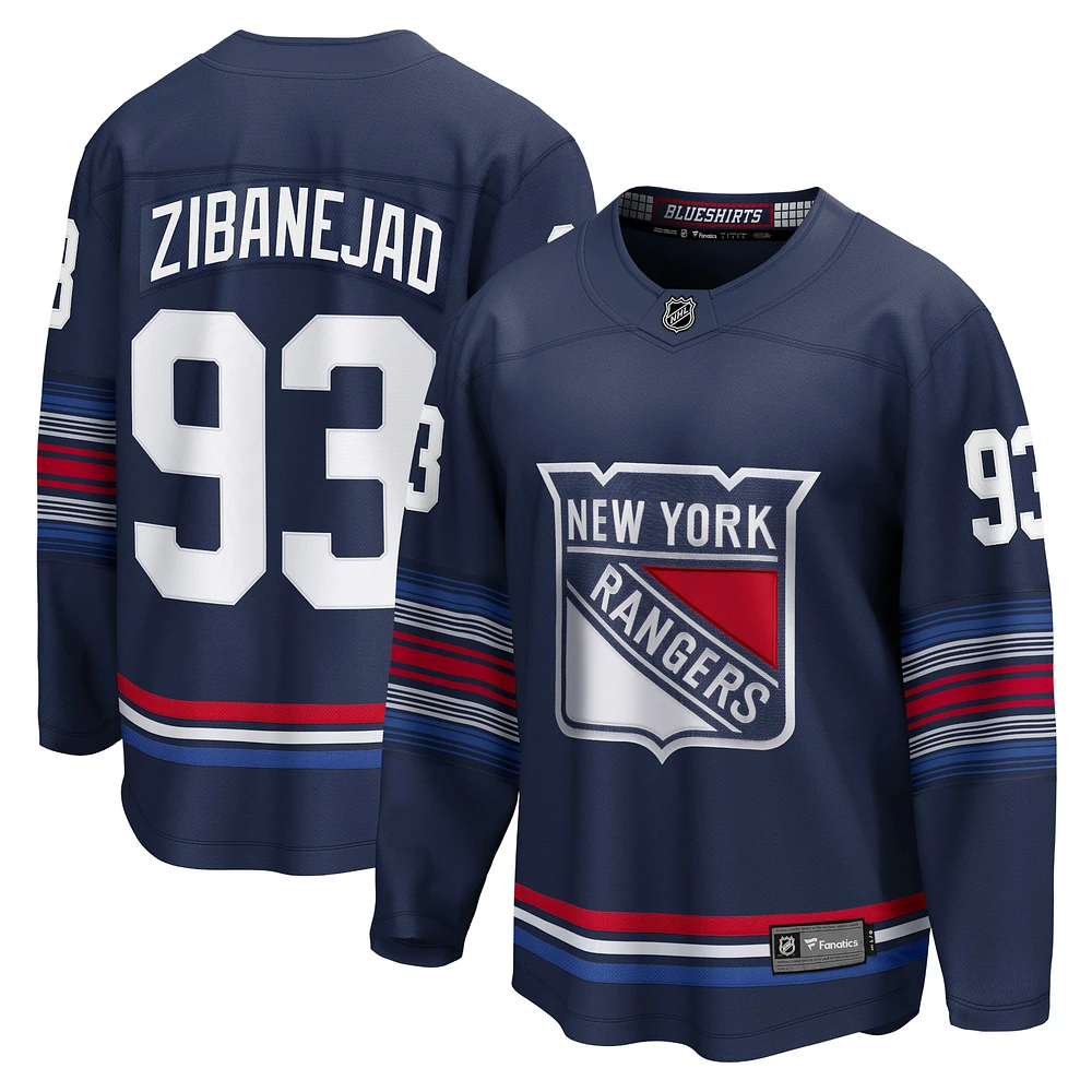 Maillot de joueur alternatif premier échappé des Rangers New York Fanatics Mika Zibanejad bleu marine pour hommes