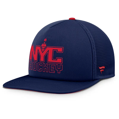 Casquette snapback en mousse Fanatics pour homme bleu marine/rouge New York Rangers Authentic Pro Hometown Rink