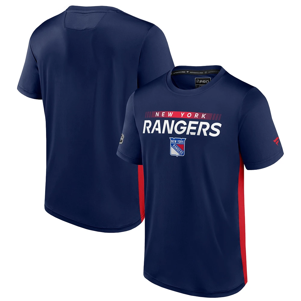 T-shirt authentique Pro Rink Tech Fanatics pour hommes, bleu marine/rouge, New York Rangers