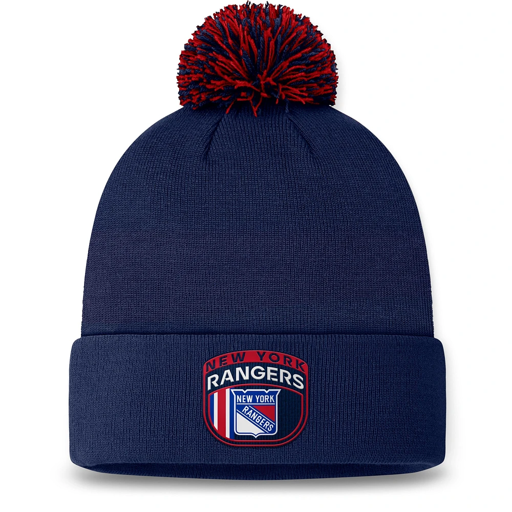 Bonnet en tricot à revers NHL Draft 2024 Fanatics Navy New York Rangers pour hommes avec pompon