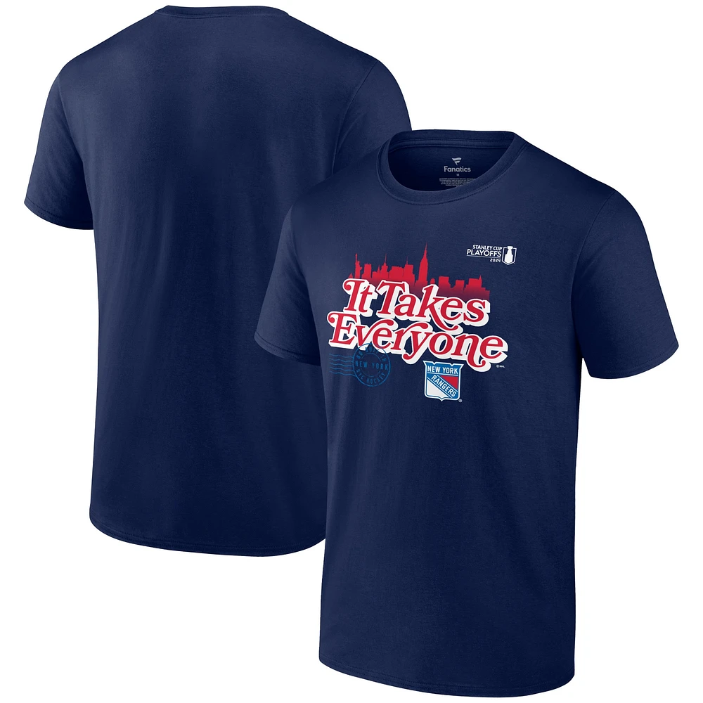 T-shirt à slogan des séries éliminatoires de la Coupe Stanley 2024 Rangers New York Fanatics pour hommes, bleu marine