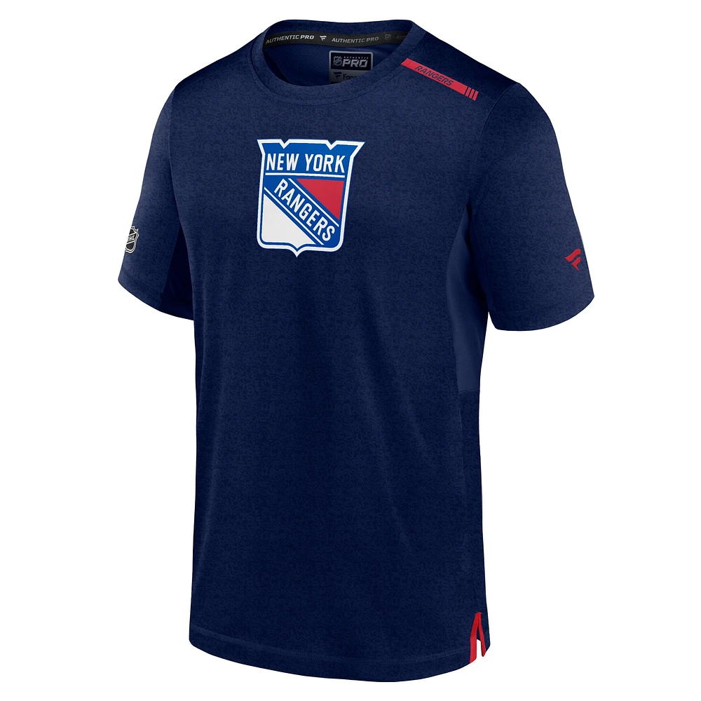 T-shirt Fanatics pour homme bleu marine authentique Pro Performance des New York Rangers