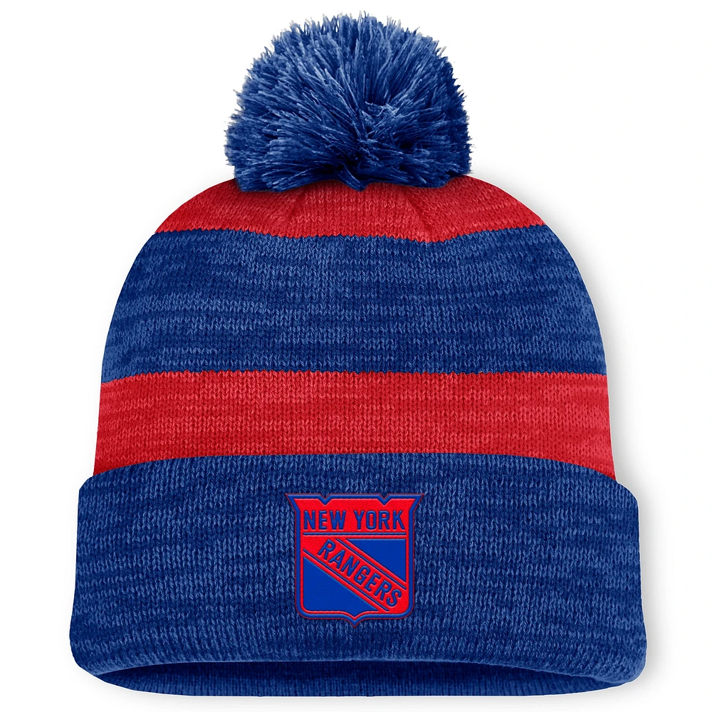 Bonnet en tricot à revers avec pompon pour homme Fanatics Navy New York Rangers Fundamental Red Line