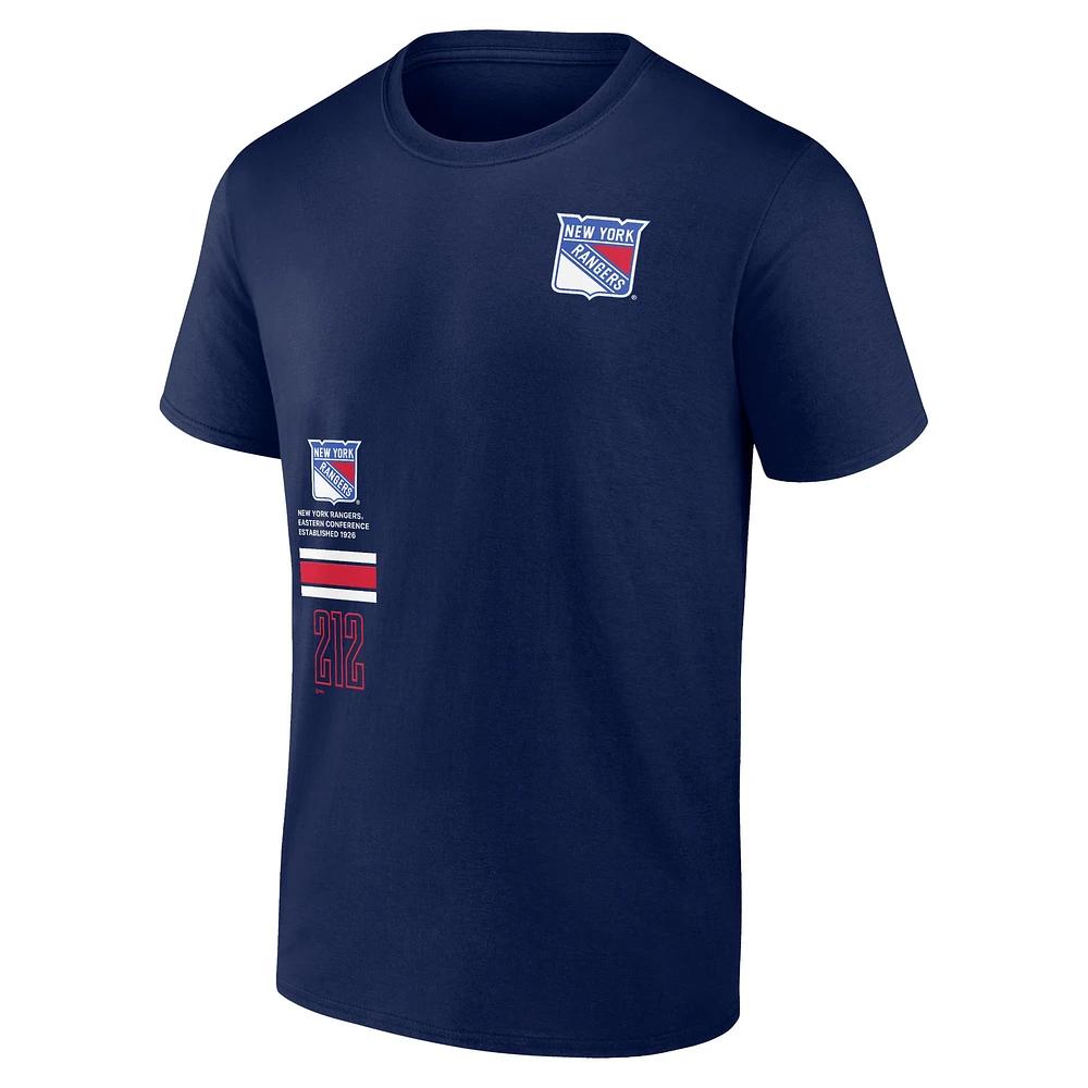 T-shirt fanatiques bleu marine pour hommes, représentant des Rangers de New York