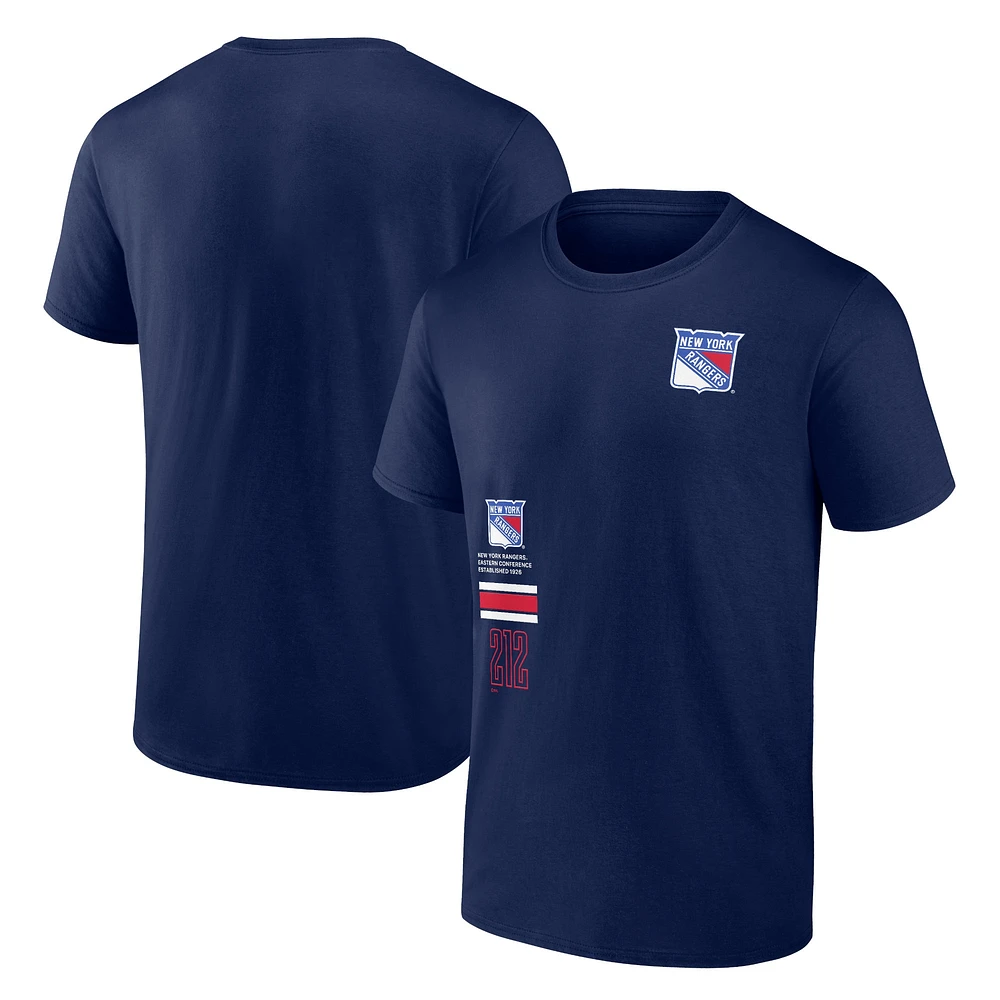 T-shirt fanatiques bleu marine pour hommes, représentant des Rangers de New York