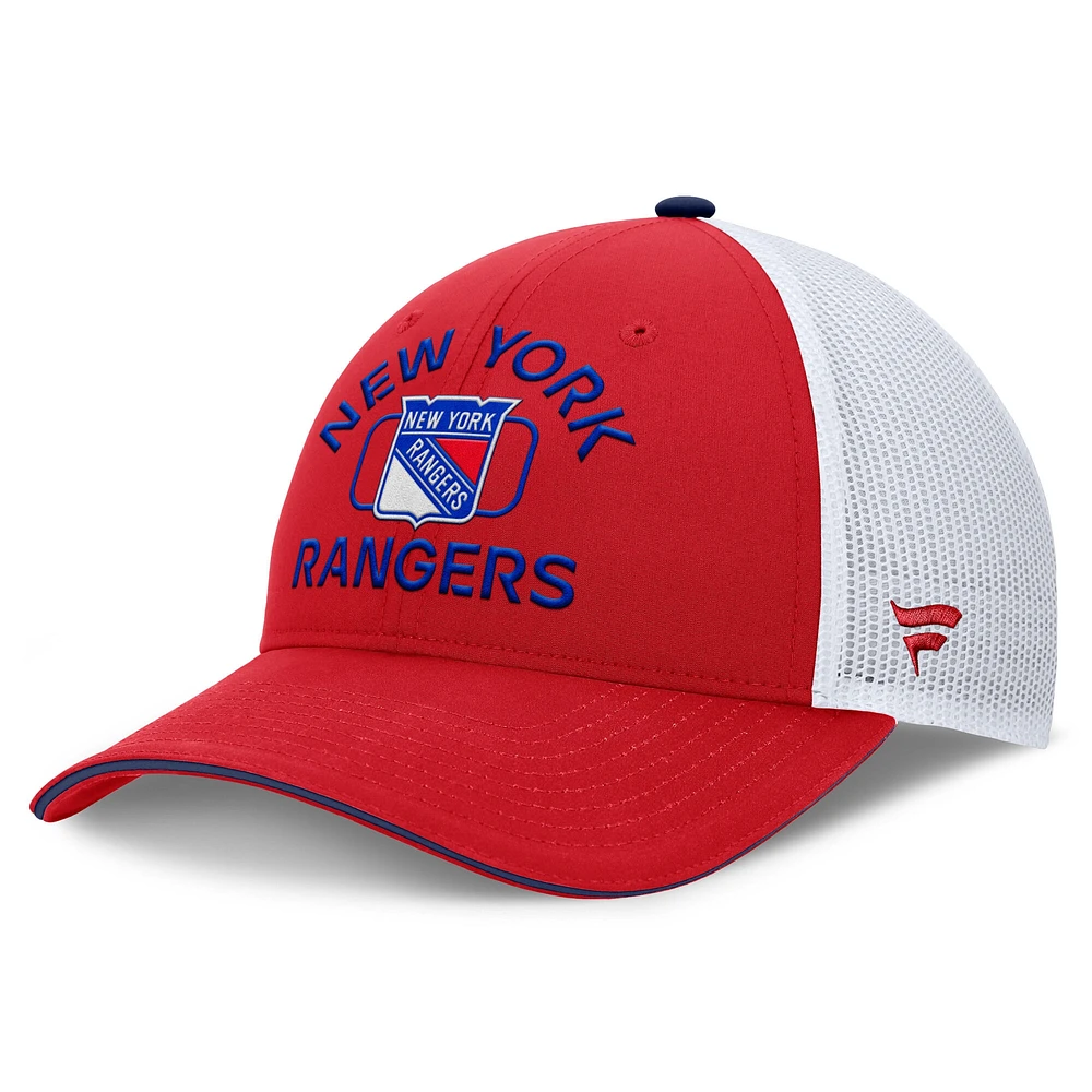 Casquette de camionneur authentique Pro Rink des Rangers de New York pour hommes Fanatics rouge/blanc