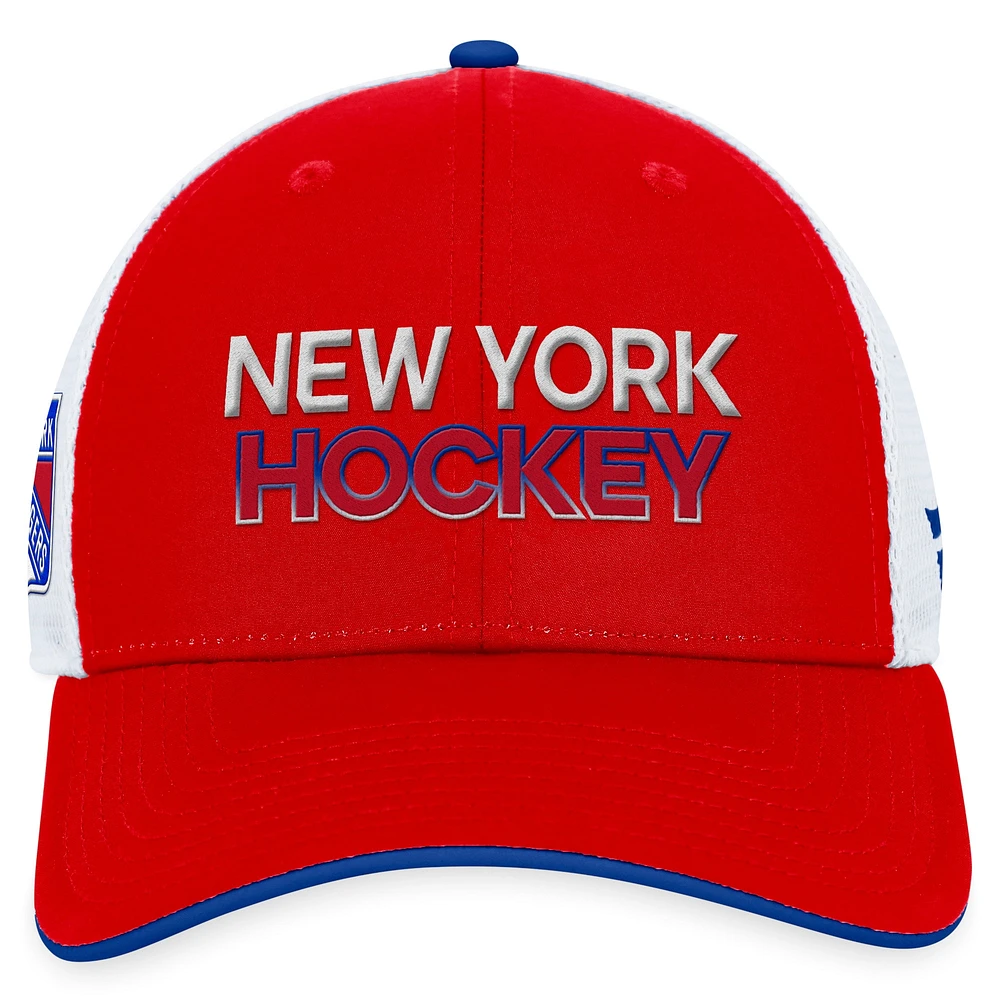 Casquette réglable rouge New York Rangers Authentic Pro Rink Trucker Fanatics pour hommes