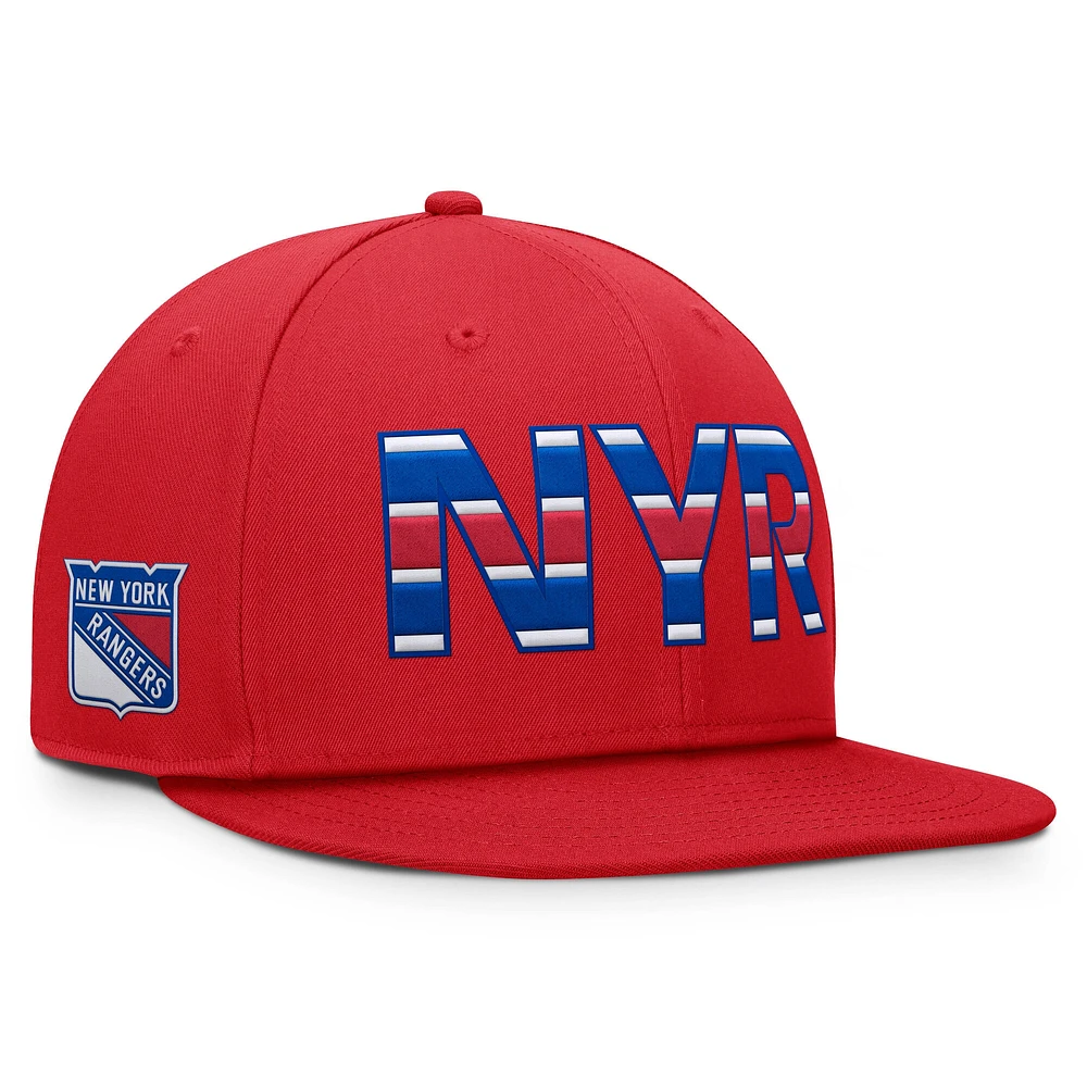 Casquette Snapback authentique Pro Team Rink des Rangers de New York pour hommes Fanatics Red