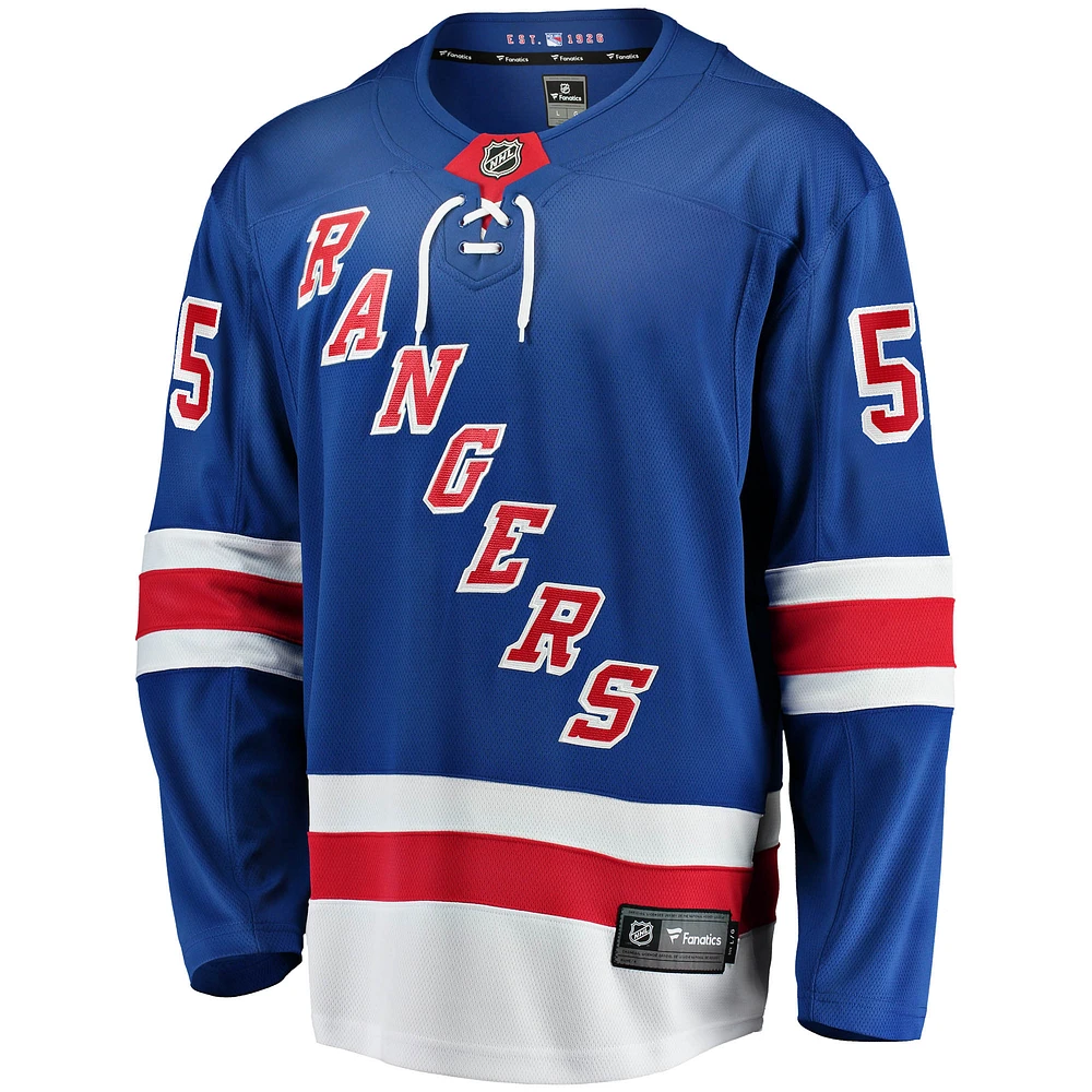 Fanatics pour hommes Ryan Lindgren bleu New York Rangers Home Breakaway Replica Maillot