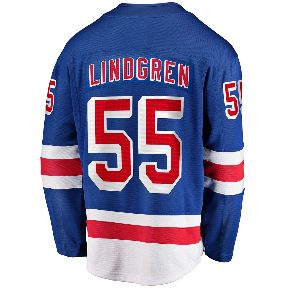 Fanatics pour hommes Ryan Lindgren bleu New York Rangers Home Breakaway Replica Maillot