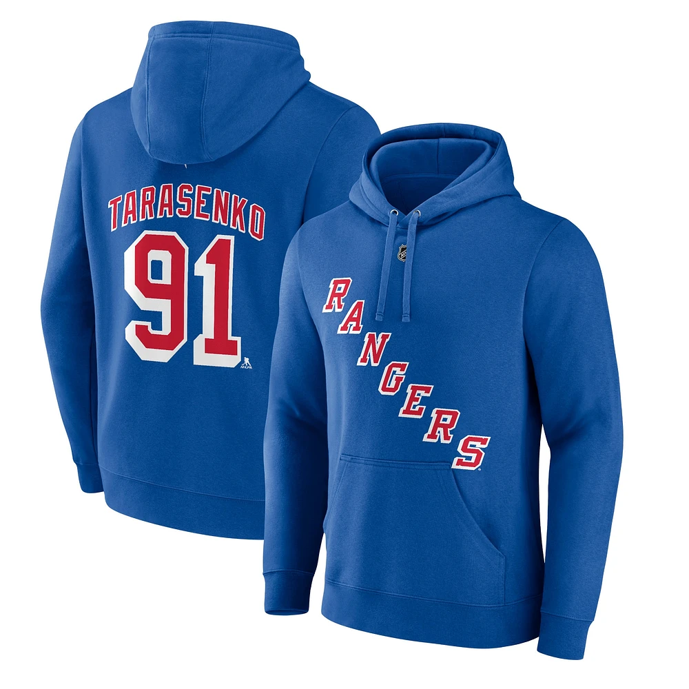 Fanatics pour hommes Vladimir Tarasenko Royal New York Rangers Authentic Stack Name & Number Pull à capuche