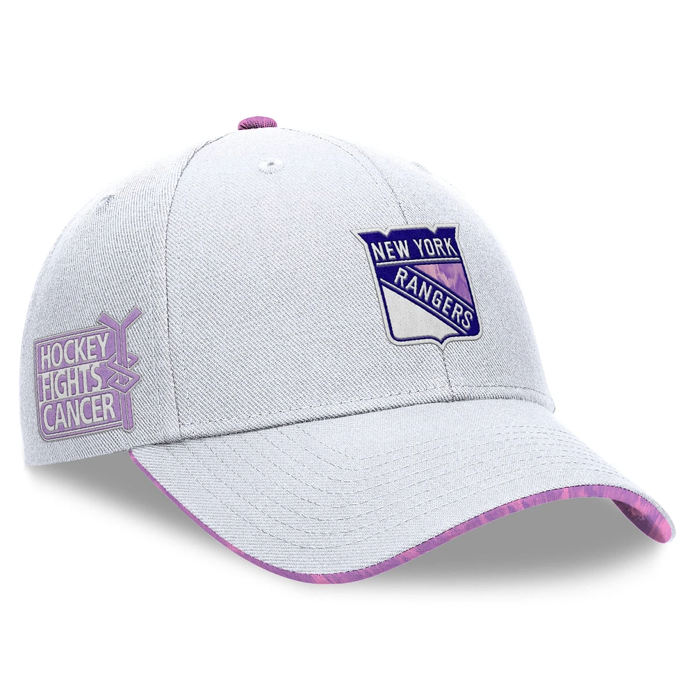 Men's Fanatics White New York Rangers Authentic Pro Hockey Fights Cancer Adjustable Hat