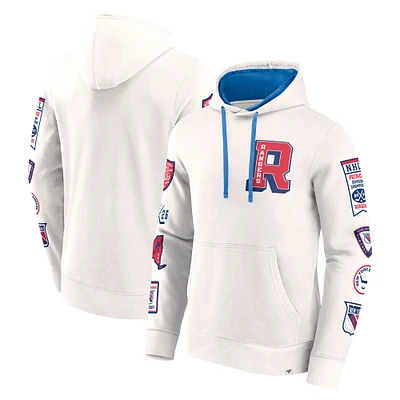 Sweat à capuche vintage imprimé Letterman New York Rangers pour homme Fanatics White