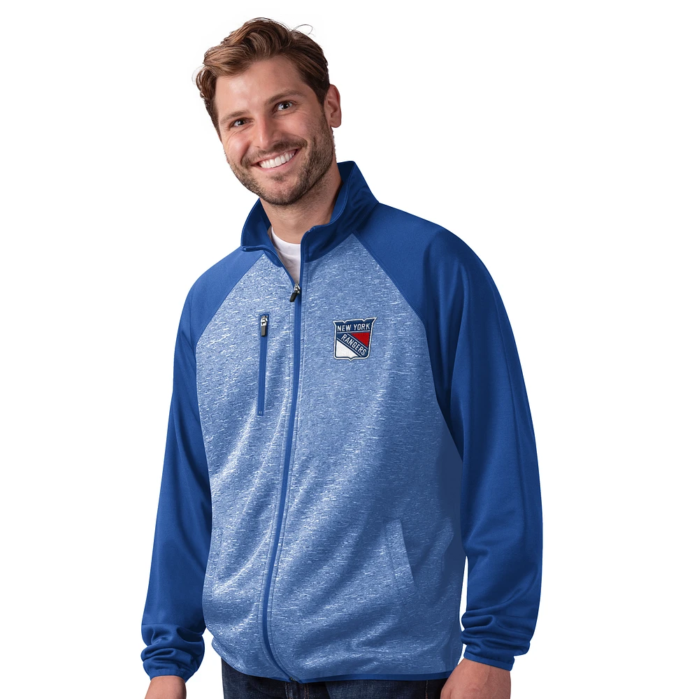 Men's G-III Sports by Carl Banks Blue New York Rangers Runners Raglan Full-Zip Track Jacket