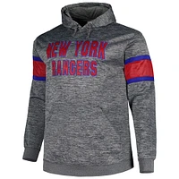 Men's Heather Charcoal New York Rangers Big & Tall Stripe Pullover Hoodie